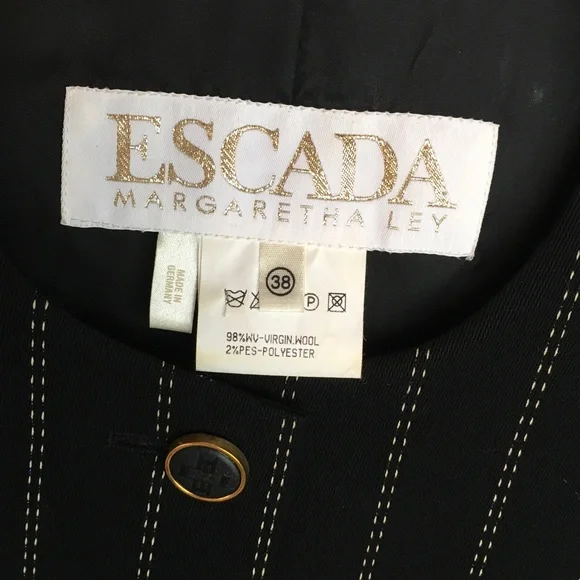 Escada Black Pinstripe Blazer with Gold Buttons - Picture 2 of 6
